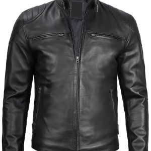 Vermont Men's Black Biker Style Leather Jacket