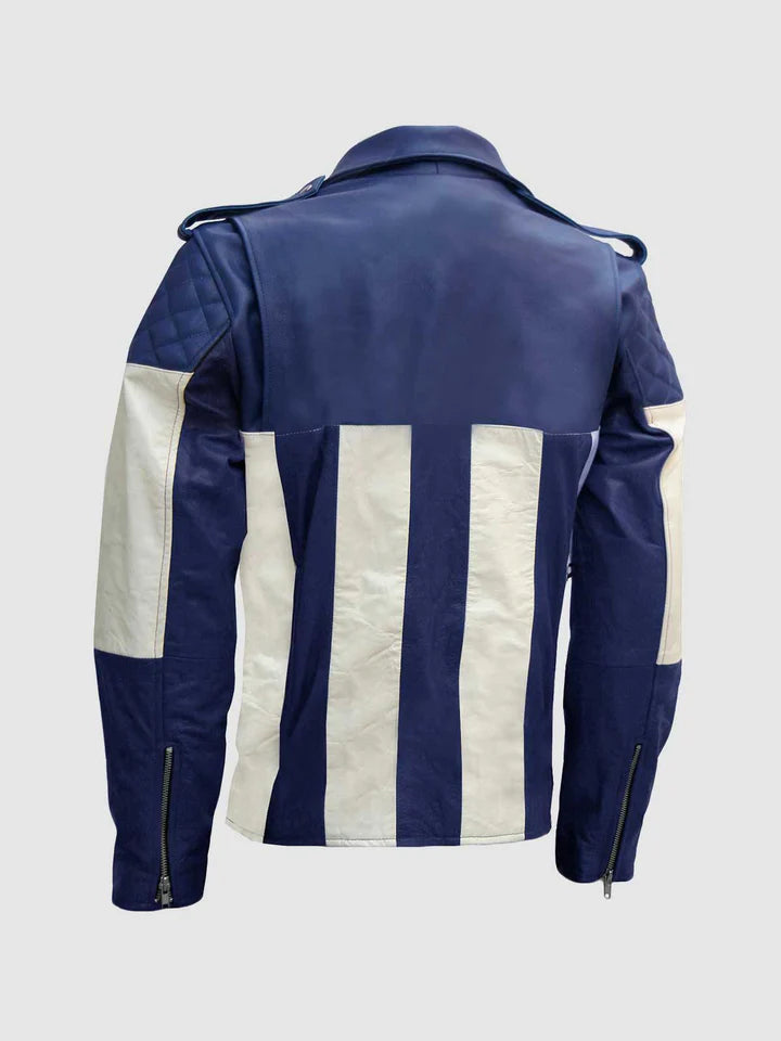 Blue & White Leather Jacket - Image 2
