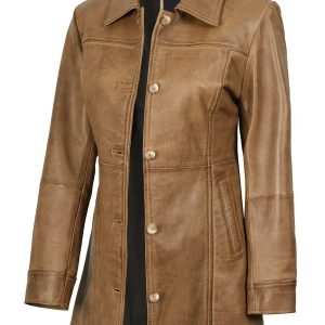 Kandis Womens Camel Brown Real Leather Car Coat
