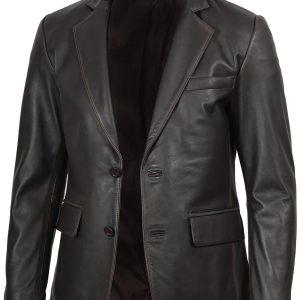 Mens Dark Brown Rub Off Leather Blazer
