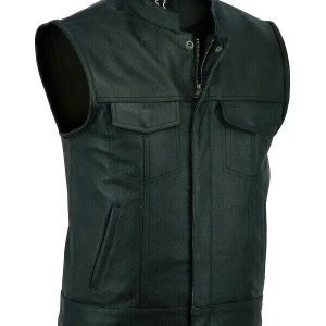 Men’s Classic Biker Leather Vest – Premium Cowhide, Handcrafted Fit