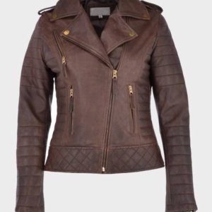 Kara Brown Distressed Biker Leather Jacket