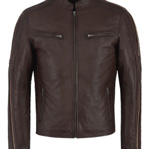 Brown Leather Biker Jacket For Men