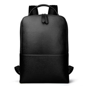 Skald Black Pebbled Leather Backpack  Slim Black Leather Backpack