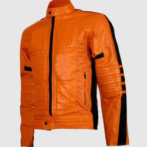 Orange Leather Biker Jacket