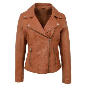 woman jacketsWomens Soft Leather Cross Zip Biker Jacket Lola Tan