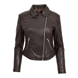 Womens Soft Leather Cross Zip Biker Jacket Anna Brown