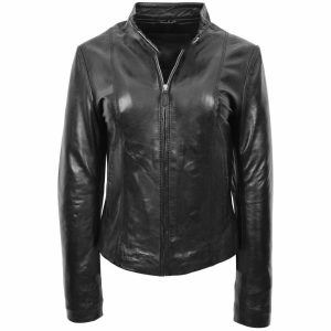 Womens Real Leather Casual Biker Jacket Zoe Black