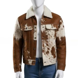 Mens Brown  Cream Cowhide Style Leather Jacket  Handmade Pathwork Western Jacket