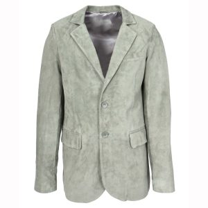 Mens Real Goat Suede Blazer Two Button Classic Jacket Zavi Grey