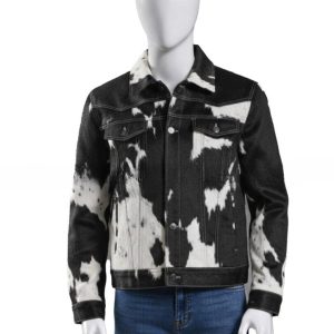 Men’s Designer Black Cowhide Denim Jacket – Premium Casual Look