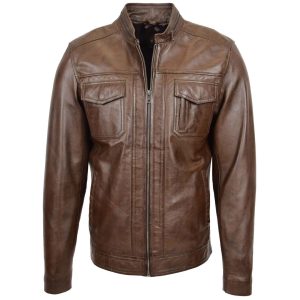 Mens Casual Biker Leather Jacket Jaime Timber