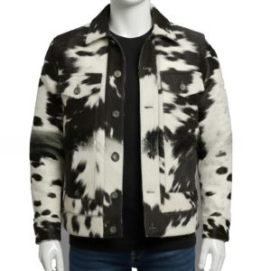 Mens Black and White Asymmetric Zip Leather Jacket with Wide Lapel  Modern Statement Outerwear