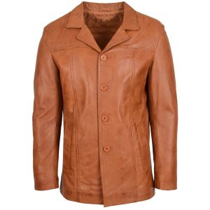 Mens Leather Reefer Buttoned Blazer Jacket Derek Tan