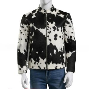 Mens Hair On Cowhide Leather Jacket  Black  White Trucker Style