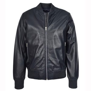 Mens Real Soft Leather Bomber Jacket MA-1 Varsity Style Torque Navy