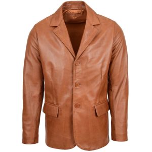 Mens Classic Three Button Soft Leather Blazer David Tan
