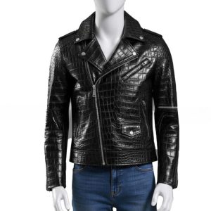 Mens Black Crocodile Embossed Leather Biker Jacket  Genuine Leather Motorcycle Moto Jackets Handmade