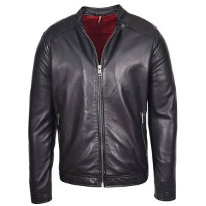 Mens Real Leather Casual Biker Style Jacket Rowan Black