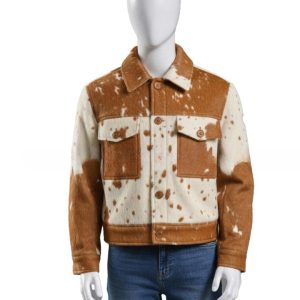 Mens Hair On Cowhide Trucker Jacket Western Style Leather Coat