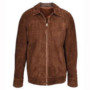Mens Real Goat Suede Jacket Classic Zip Box Style Larry Rust Brown