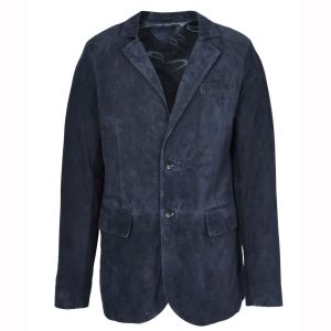 Mens Real Goat Suede Blazer Two Button Classic Jacket Zavi Navy
