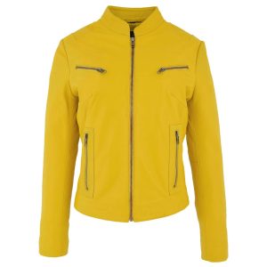 woman jackets 28Womens Leather Standing Collar Jacket Becky Yellow