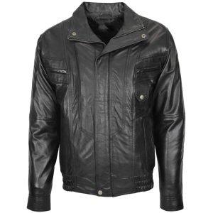 Mens Leather Bomber Blouson Jacket Robert Black