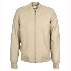 Mens Real Soft Leather Bomber Jacket MA-1 Varsity Style Torque Beige