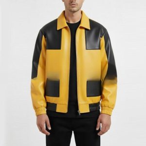 Men’s Yellow Black Contrast Leather Jacket – Urban Fashion Fit