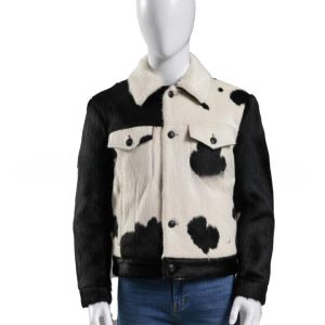 Mens Black and Ivory Panel Leather Jacket with Soft Collar  Contemporary Everyday Outerwear