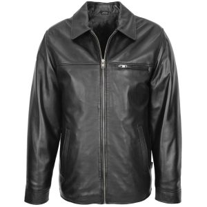 Boys2-5-2026Mens Soft Leather Plain Zip Box Casual Jacket Frank Black