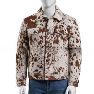 Mens Hair On Cowhide Leather Trucker Jacket  Western Style