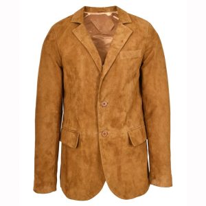 Mens Real Goat Suede Blazer Two Button Classic Jacket Zavi Cognac
