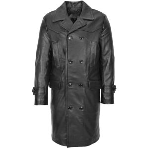 Mens Leather 34 Length Greatcoat Submarine Black