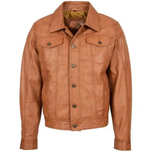 Mens Leather Lee Rider Casual Jacket Terry Tan