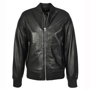 Mens Real Soft Leather Bomber Jacket MA-1 Varsity Style Torque Black