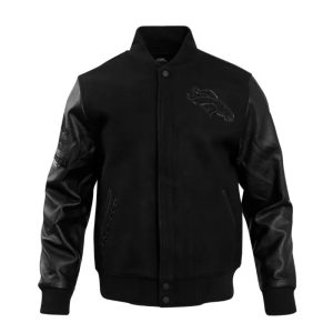 Denver Broncos Triple Black Varsity Wool-Leather Jacket