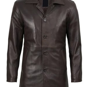 Winchester Men's Distressed Dark Brown Leather Car Coat