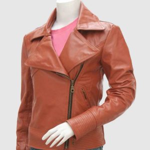 Cognac Leather Biker Jacket
