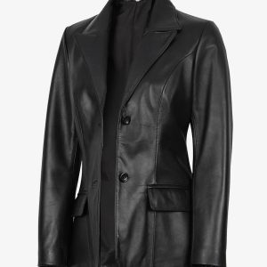 Vicenza Women's Black Two-Button Leather Blazer