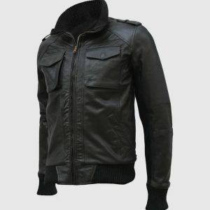 Black Leather Bomber Jacket