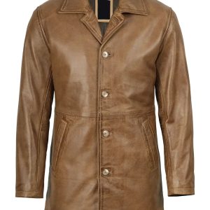 Winchester Men's Camel Brown 3/4 Length Leather Car Coat