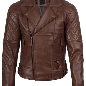 Frisco Mens Dark Brown Quilted Asymmetrical Leather Biker Style Jacket