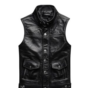 Men’s Classic Black Leather Biker Vest