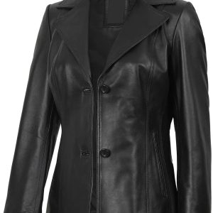 Women's Black Two Button Leather Blazer Jacket