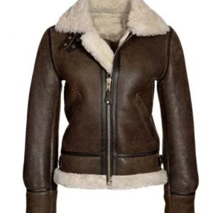 Katie Distressed Brown Shearling Leather Jacket