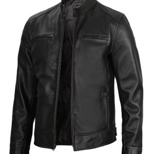 Dodge Men's Black Cafe Racer Leather Jacket