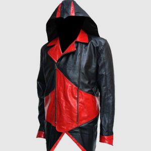 Black & Red Hood Leather Jacket