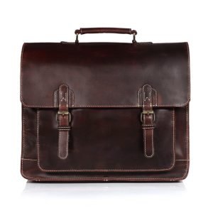Brown Buffalo Leather Messenger Bag for Men Landon Vintage Laptop Bag 16 INCH